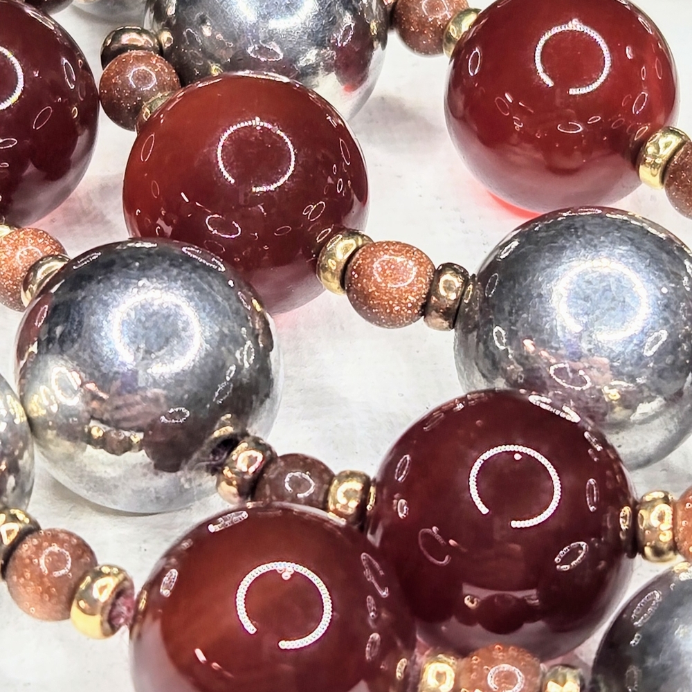VTG NANCY & RISE NEW YORK STERLING & CARNELIAN BEADED NECKLACE